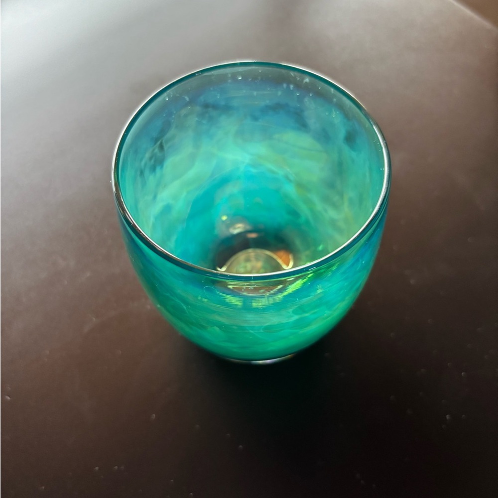 Glassybaby Handblown Teal and Green Glass Votive - Picture 3 of 7